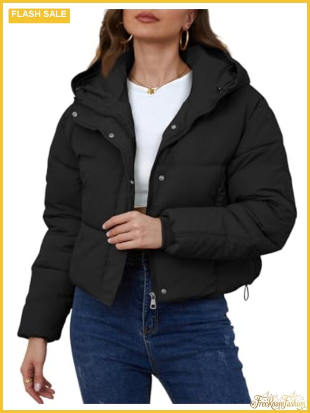 Womens Cropped Puffer Jacket Hooded Winter Coat
